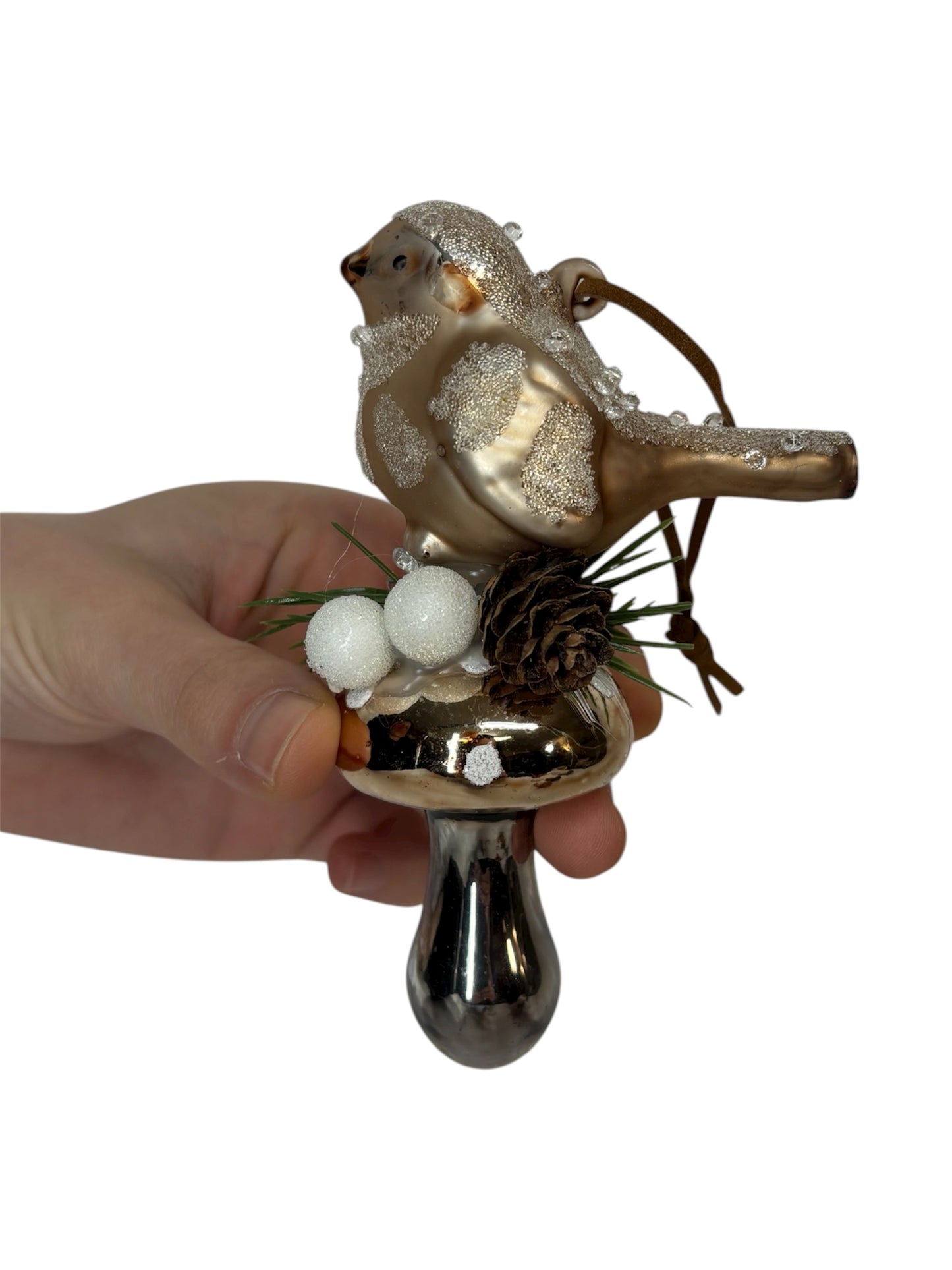 FUngo di Natale Oro con Uccellino Dorato