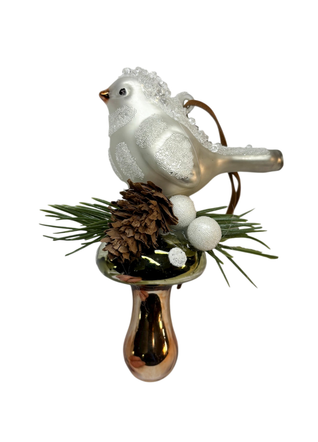 Fungo di Natale Verde con Uccellino Bianco