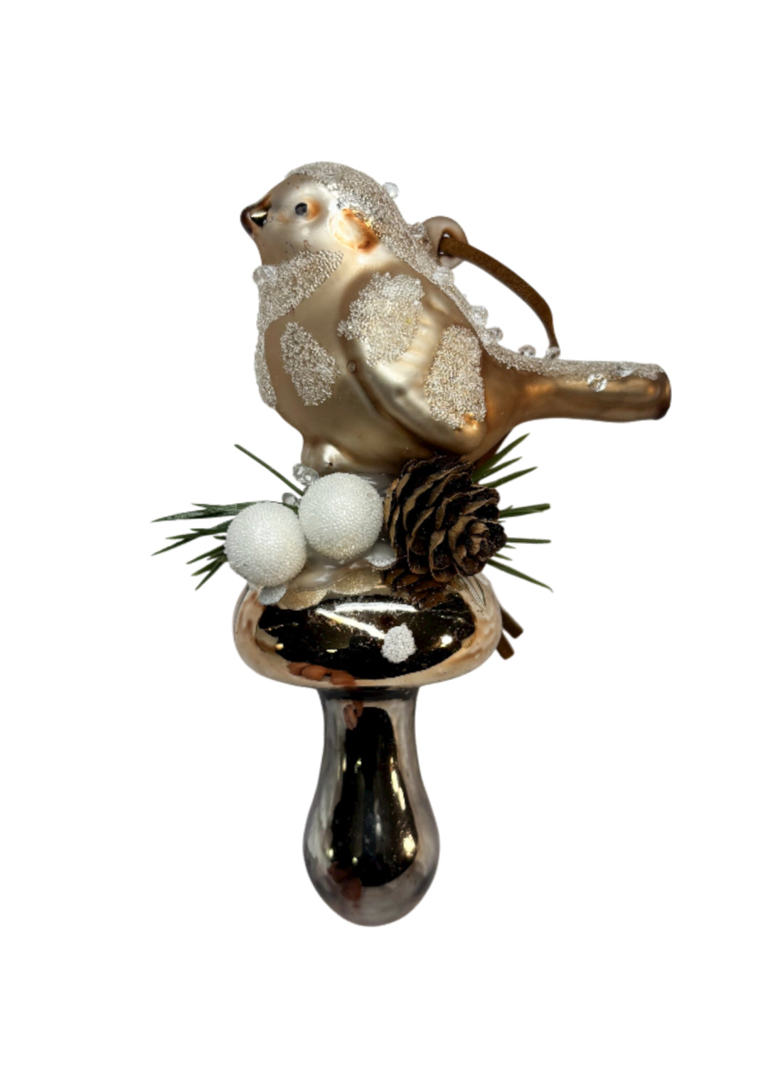 FUngo di Natale Oro con Uccellino Dorato