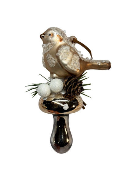 FUngo di Natale Oro con Uccellino Dorato