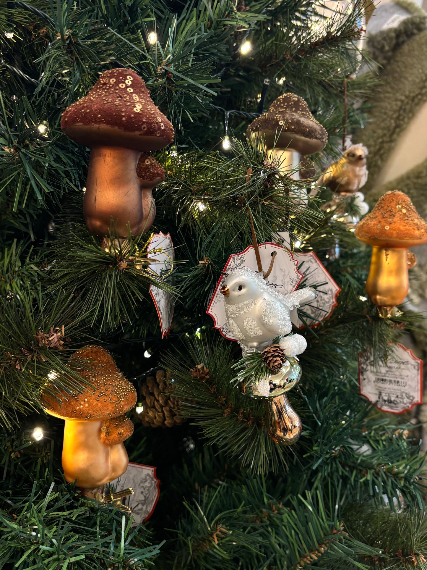 FUngo di Natale Oro con Uccellino Dorato