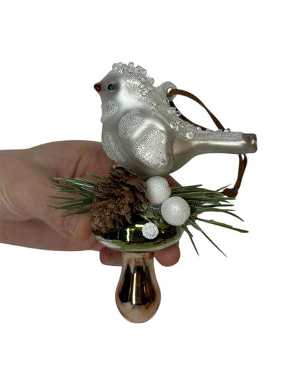 Fungo di Natale Verde con Uccellino Bianco