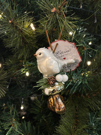 Fungo di Natale Verde con Uccellino Bianco