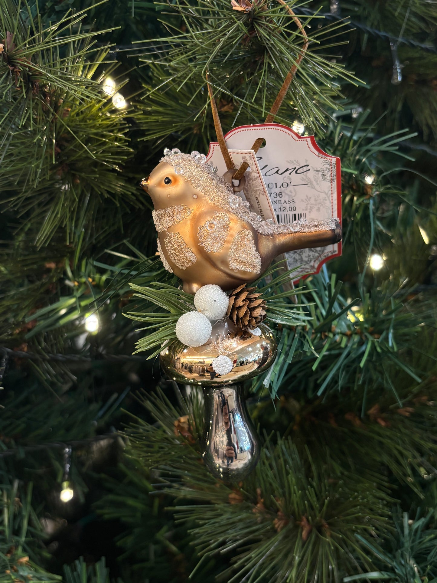 FUngo di Natale Oro con Uccellino Dorato